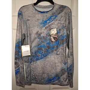 Realtree Fishing Wave Mens Small Performance Shirt Sun Protection Blue Gray Camo